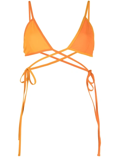 Christopher Esber Wrapped Tie Bikini Top Tangerine Orange In Orange,yellow