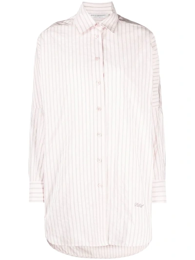 Philosophy Di Lorenzo Serafini Oversize Striped Cotton Shirt With Logo In Pink
