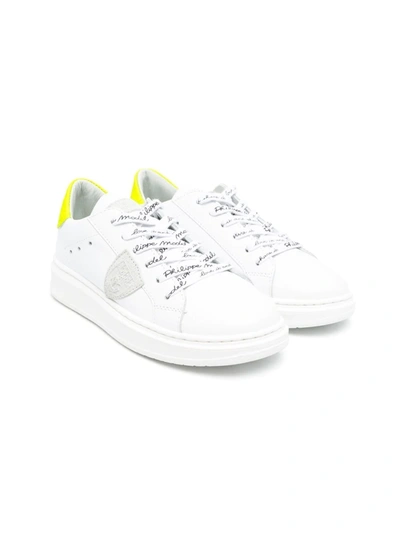 Philippe Model Kids' Paris Leather & Suede Lace-up Trainers In Bianco-giallo