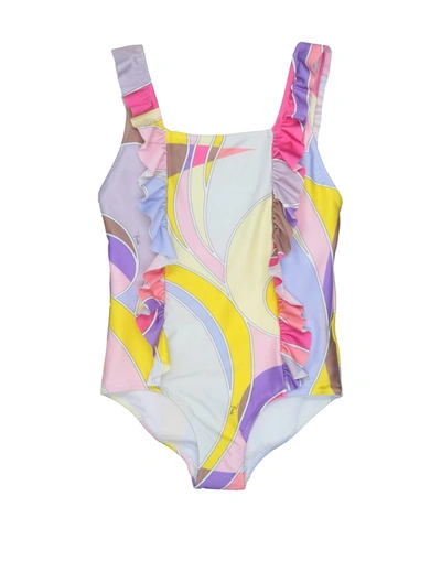 Emilio Pucci Kids' One-piece Swimsuit With Abstract Print In Light Yellow