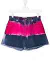 Alberta Ferretti Kids' Blue And Fuchsia Cotton-denim Shorts In Medium Wash