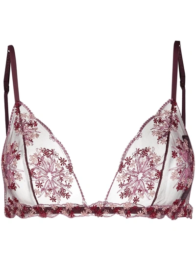 La Perla Flower Explosion Embroidered Stretch-tulle Soft-cup Triangle Bra In Red