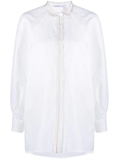 Agnona Cotton Blend Shirt W/ Puff Sleeves In White