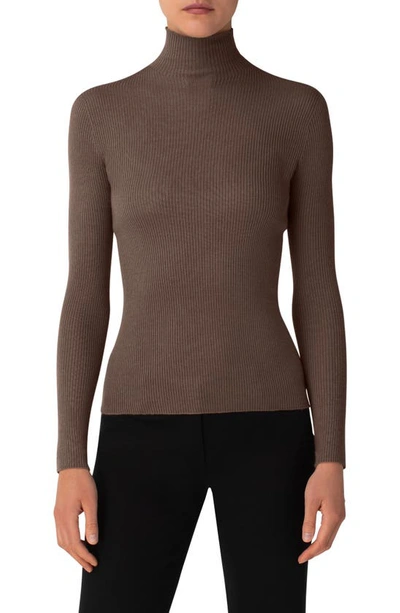 Akris Cashmere & Silk Rib Turtleneck In Taupe