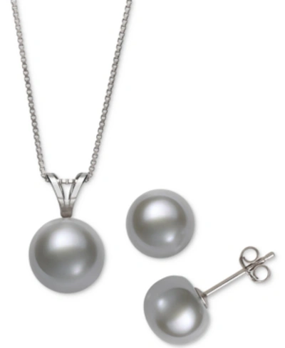 Belle De Mer 2-pc. Set White Cultured Freshwater Pearl Pendant Necklace (9mm) & Stud Earrings (8mm) (also In Gray In Grey