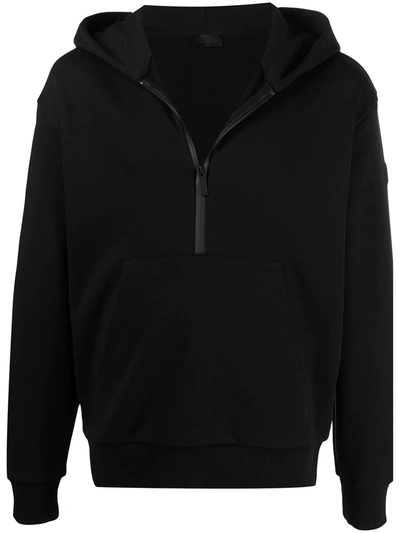 Moncler Hooded Half Zip-up Cotton Sweatshirt In Black