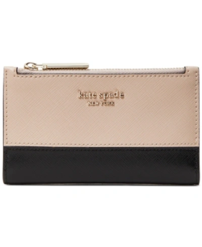 Kate Spade Spencer Slim Bifold Wallet In Warm Beige/black/gold