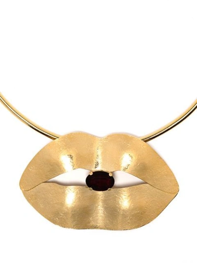 Wouters & Hendrix Lips And Garnet Pendant Necklace In Gold
