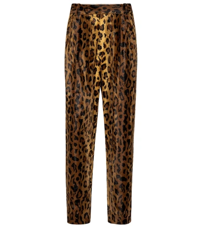 Khaite Magdeline Leopard Print High Waist Velvet Pants In Multicolour