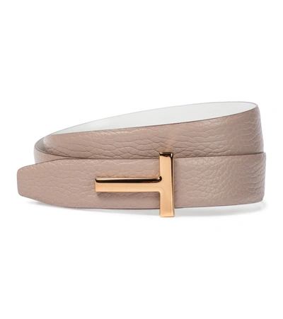 Tom Ford 3cm Tf Reversible Leather Belt In Silk Taupe White