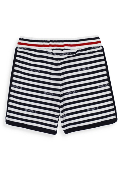 Moncler Newborn Shorts With White And Blue Stripes With Logo In Cream