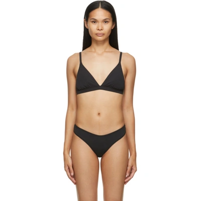 Skims Black Cotton Triangle Bralette In Soot