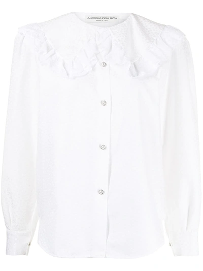 Alessandra Rich Ruffled Lace-trimmed Cotton And Silk-blend Jacquard Blouse In White