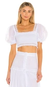 Charo Ruiz Judy Cropped Crochet-trimmed Shirred Cotton-blend Voile Top In White