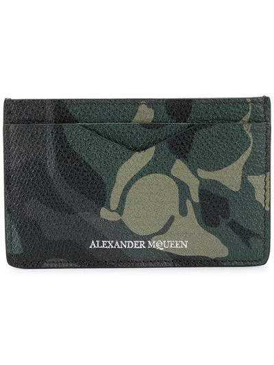 Alexander Mcqueen Camouflage-print Leather Cardholder In Green