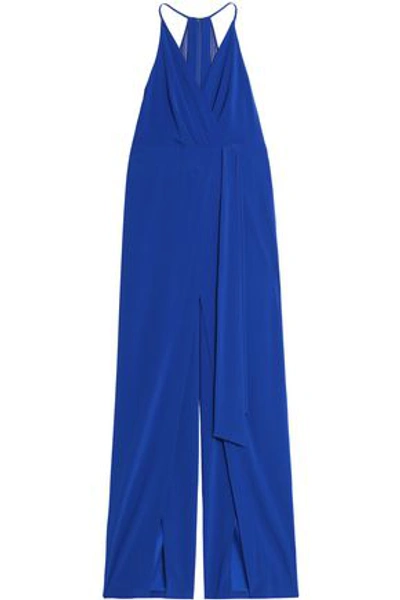 Halston Heritage Sleeveless Faux-wrap Stretch Crepe Jumpsuit In Royal Blue