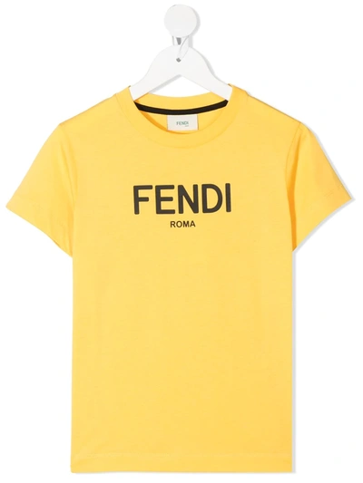 Fendi Kids' Logo Graphic Tee In Yellow