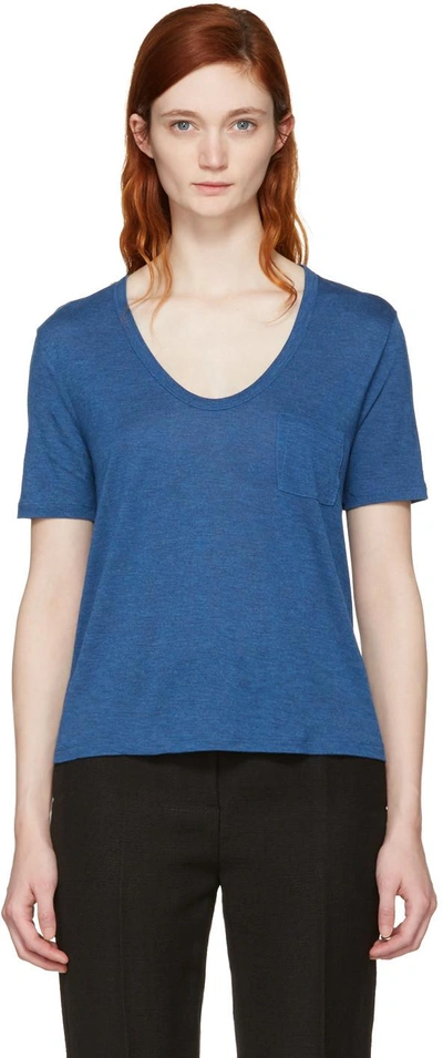 Alexander Wang T Blue Classic Cropped Pocket T-shirt In Heather Ocean