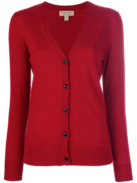 Burberry Cardigan Aus Merinowolle Mit Check-detail In Parade Red | ModeSens