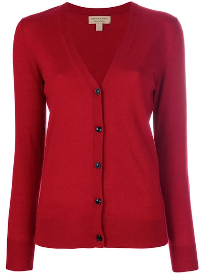 Burberry Cardigan Aus Merinowolle Mit Check-detail In Parade Red