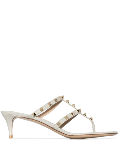 Valentino Garavani Leather Rockstud Sandals 50 In Grey