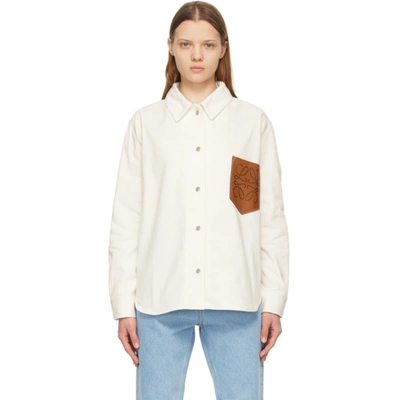 Loewe Perforated Leather-trimmed Denim Shirt In White