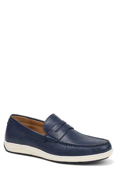 Trask Sheldon Penny Loafer In Navy Leather