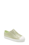 Native Shoes Kids' Jefferson Bling Glitter Slip-on Vegan Sneaker In Cucumber Bling/ Shell White