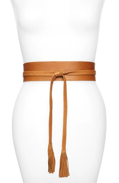 Raina Bronco Leather Wrap Belt In Tan