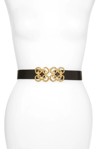 Raina Torchon Rope Buckle Leather Belt In Black