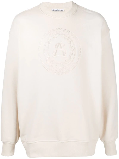 Acne Studios Forban Logo-embroidered Cotton-jersey Sweatshirt In Neutrals