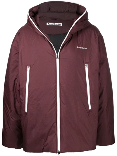 Acne Studios Hooded Padded Jacket In Burgundy Color