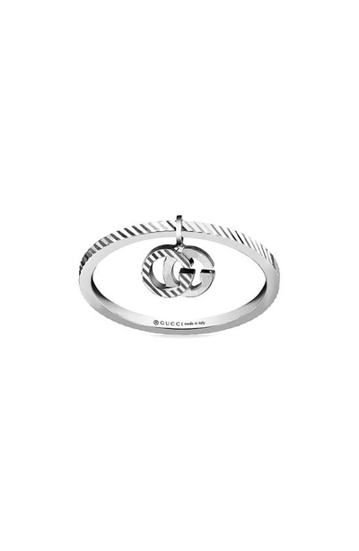 Gucci 18k White Gold Running G Ring With Charm