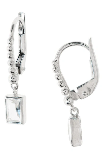 Anzie Carré White Topaz Baguette Drop Earrings In Silver