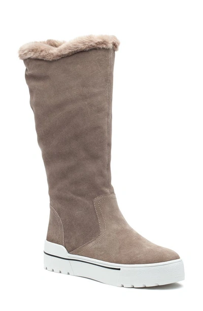 Jslides Norie Water Resistant Faux Fur Hidden Wedge Boot In Taupe Suede