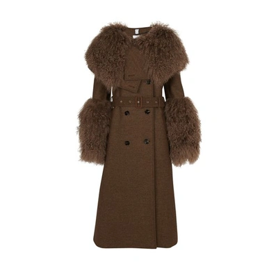 Burberry Shearling Wool-cashmere Trench Coat In Brown