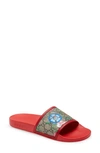 Gucci Floral Gg Supreme Slide Sandal In Red