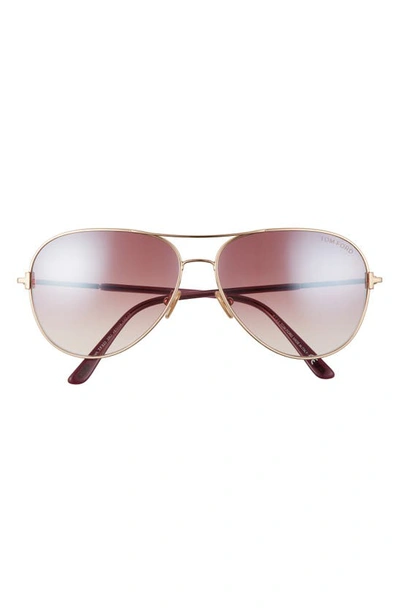 Tom Ford Clark 61mm Gradient Aviator Sunglasses In Rose Gold/ Bordeaux Mirror