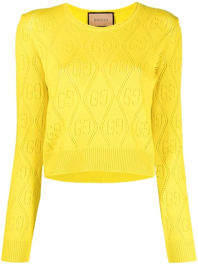 Gucci Gg Perforated Fine-knit Jumper In Yellow