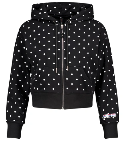 Adam Selman Sport Polka-dot Cropped Cotton-blend Hoodie In Black