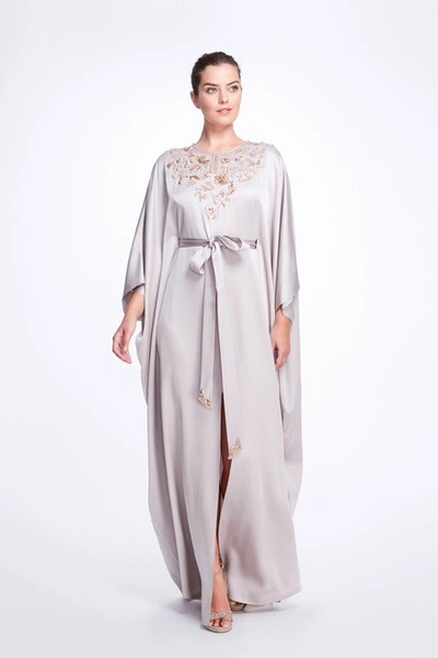 Marchesa Satin Back Crepe Keyhole Neckline Caftan In White