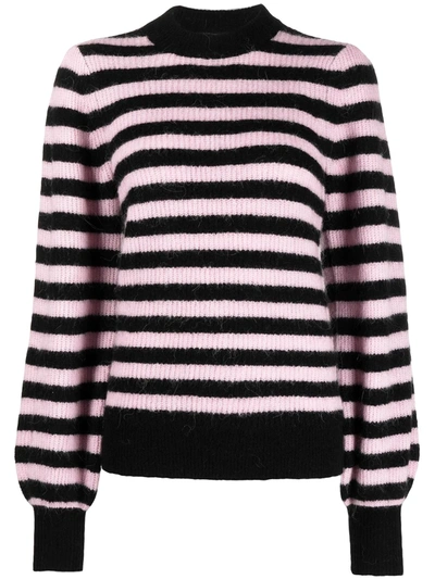 Ganni Striped Alpaca Hair And Wool-blend Sweater In Pink,black