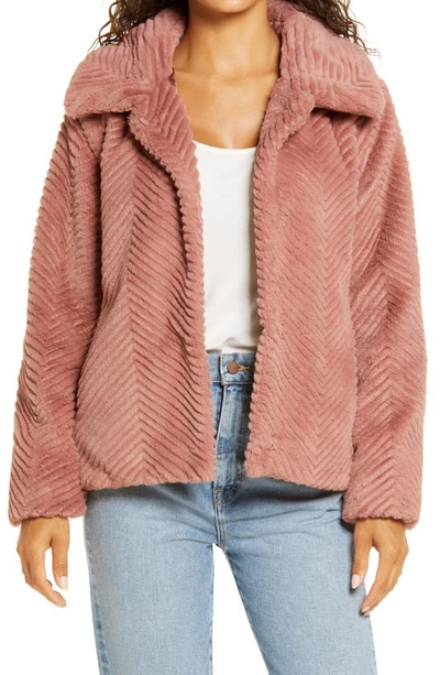 Halogenr Chevron Faux Fur Coat In Pink Antique