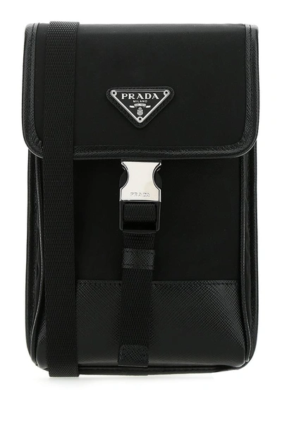 Prada Saffiano Smartphone Crossbody Bag In Black