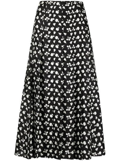 Victoria Beckham Fruit Print Pleated Silk Skirt In Black