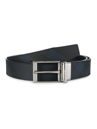 Burberry Reversible London Check And Leather Belt In Navy/black