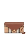 Burberry Vintage Check & Leather Chain Wallet In Brown