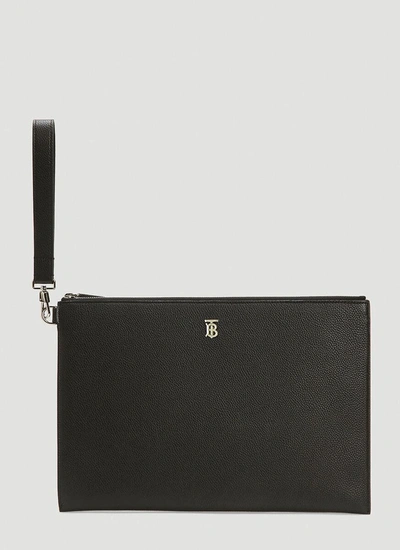 Burberry Large Grained Leather Zip Pouch In Black