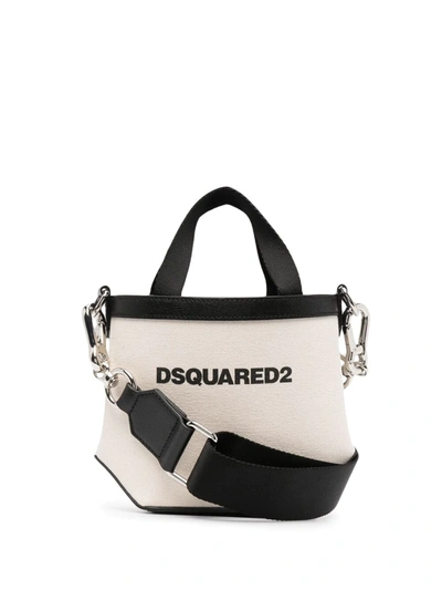 Dsquared2 Extra Small Canvas & Leather Bag In Beige
