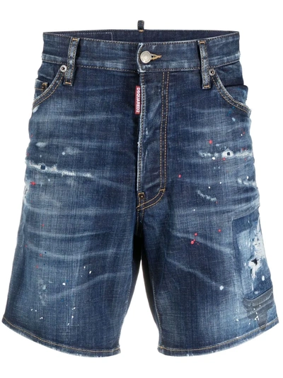 Dsquared2 26cm Marine Cotton Denim Shorts In Blue